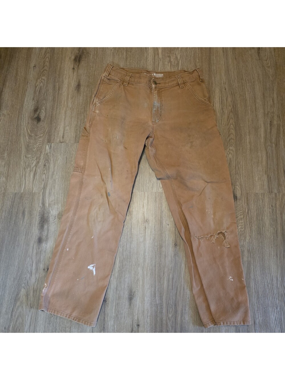 Carhartt 103279 211 Rugged Flex Duck Pants 33x30 Brown Distressed Workwear